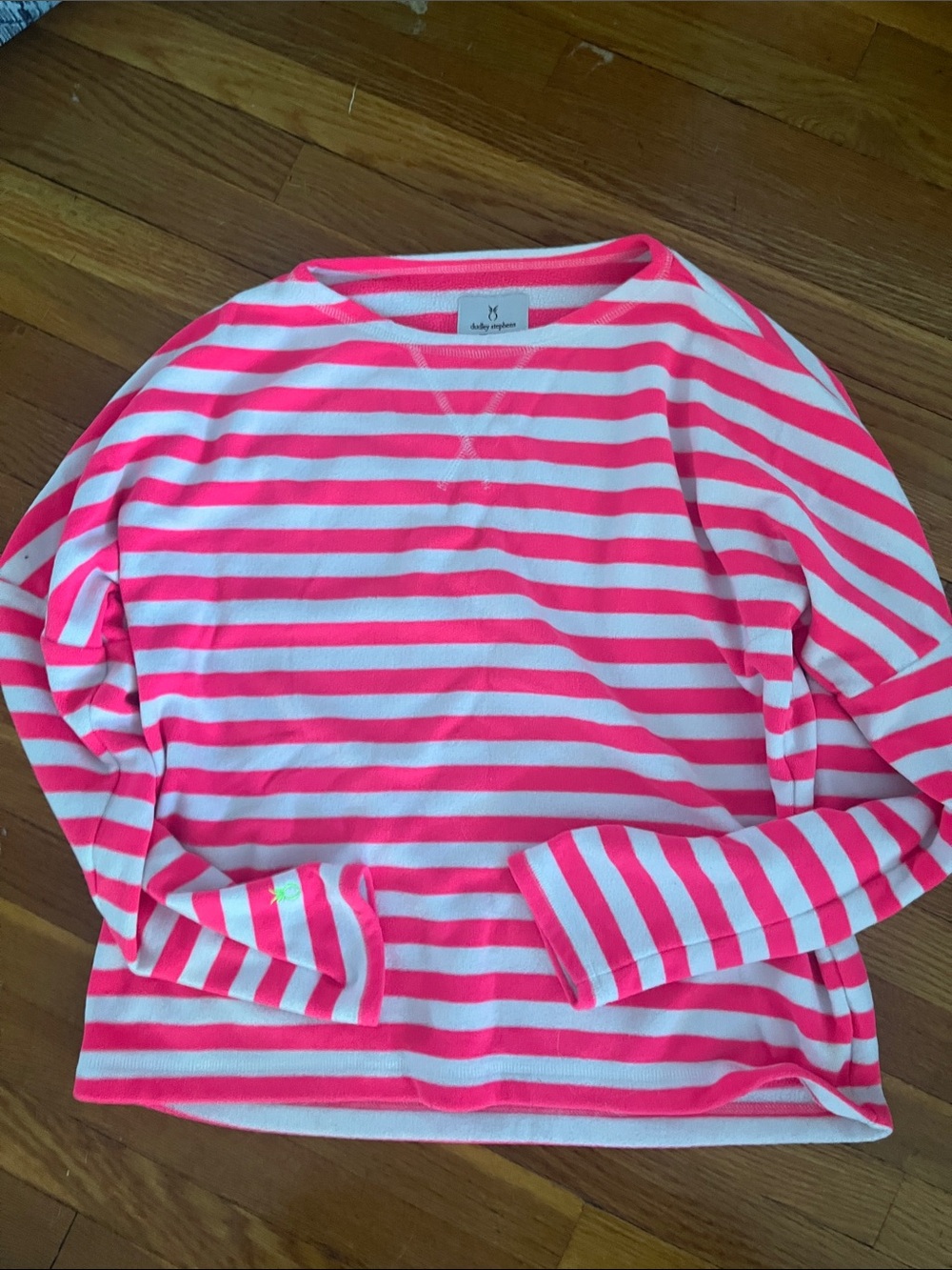 Dudley Stephens Pink and White Striped Crewneck Sweater